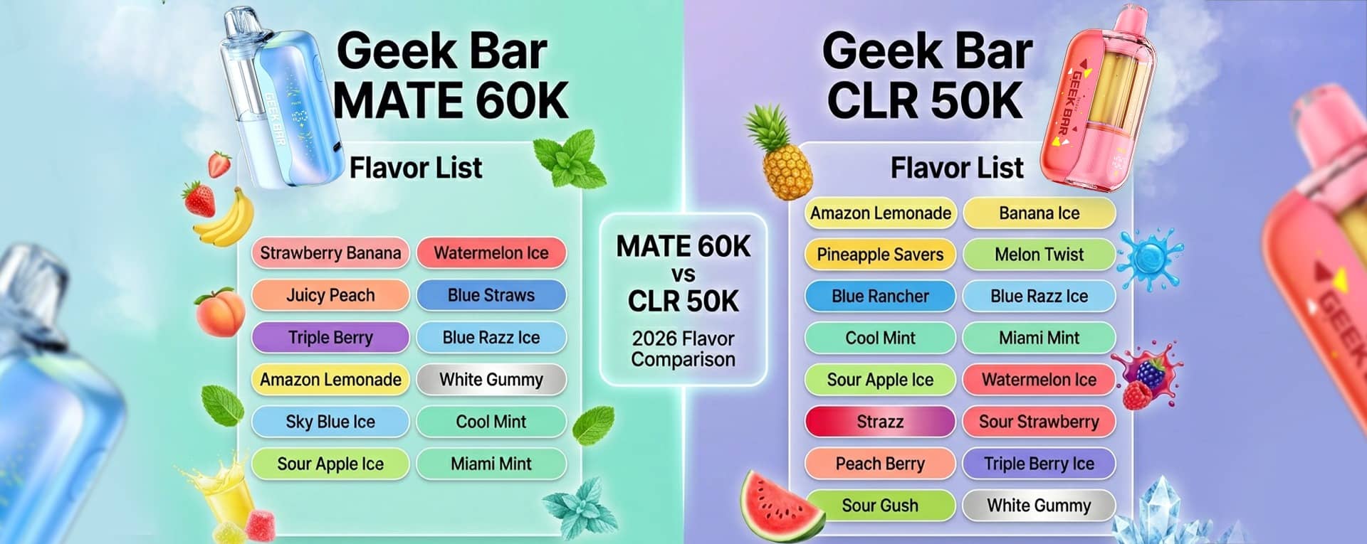 Geek Bar Mate 60k VS Geek Bar Clr 50K