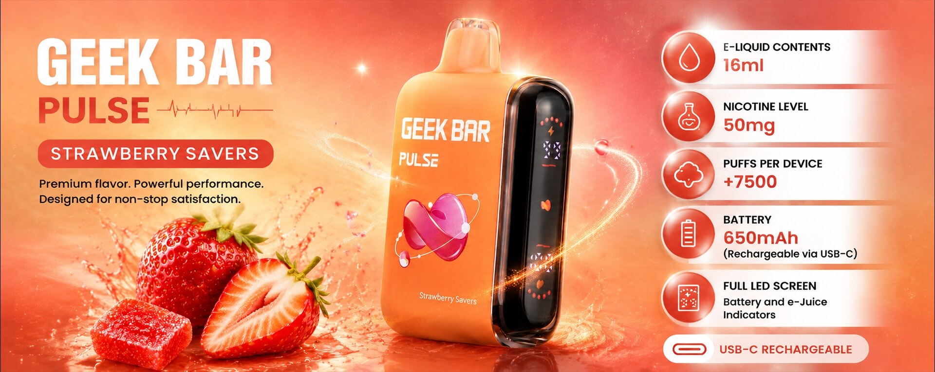 Strawberry Savers Geek Bar Pulse 15k